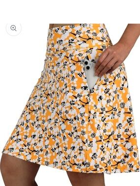 ANIVIVO Yellow Floral A-Line Skort with Side Pockets Size Small